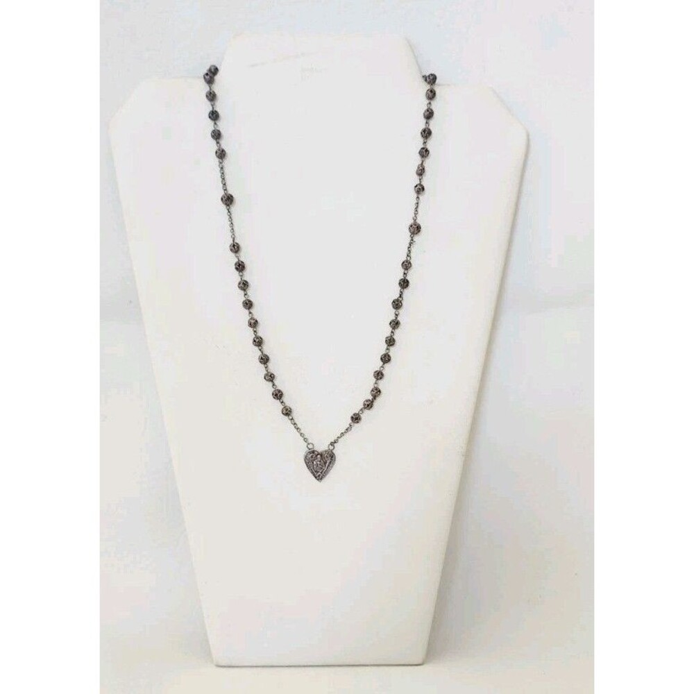 Antique Sterling Filigree Beads Lady Guadalupe Immaculate Heart Rosary Necklace
